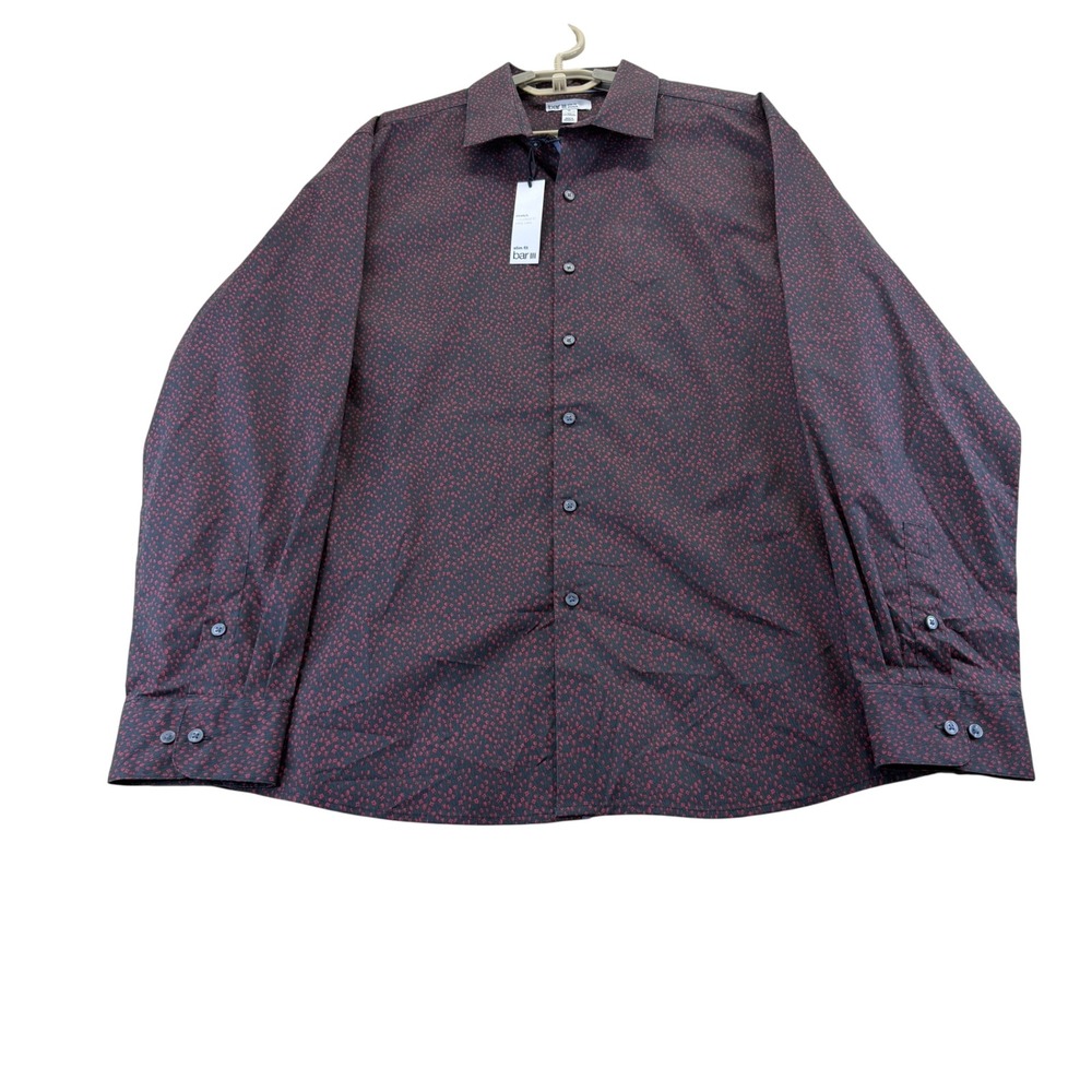 Bar III Shirt Mens XL Black Red Floral Slim Fit Untucked Stretch Long Sleeve New